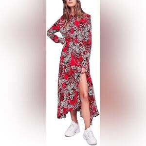 Free People Tough Love Long Sleeve Collared Button Down Paisley Dress Size 10